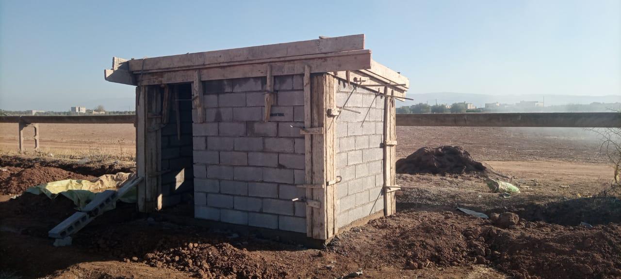 Construction site with concrete block structure